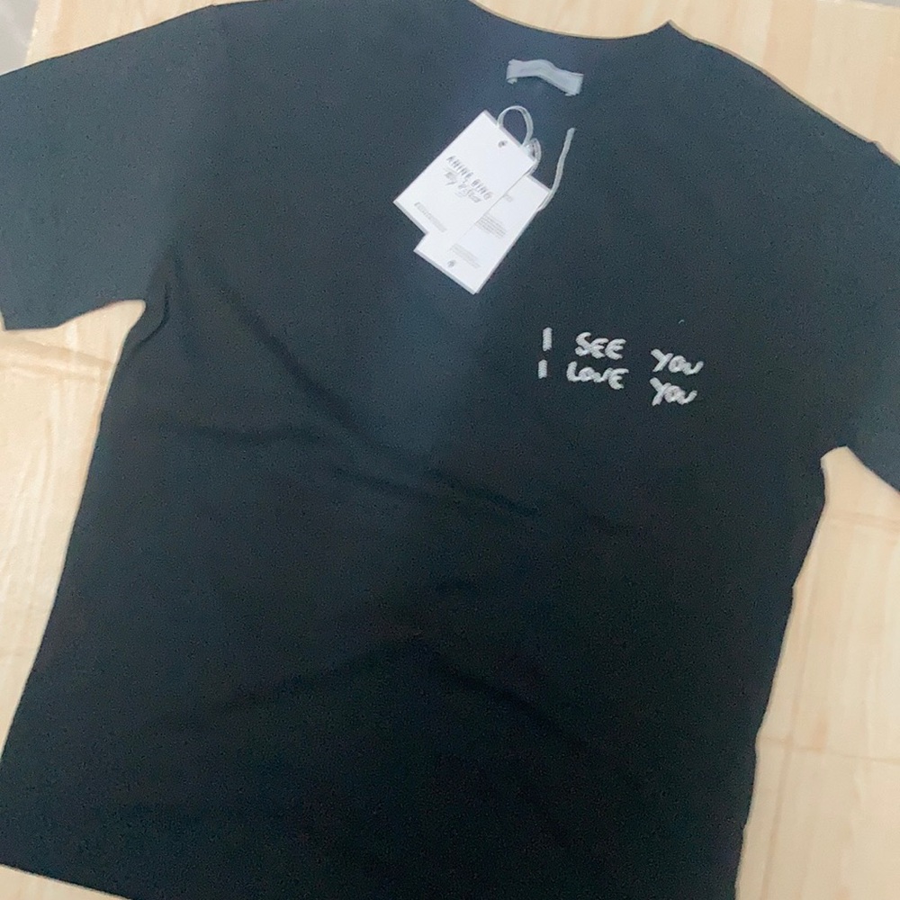 Anine Bing I see You I Love you slogan Graphic Tee Black Designers Cotton T-shir